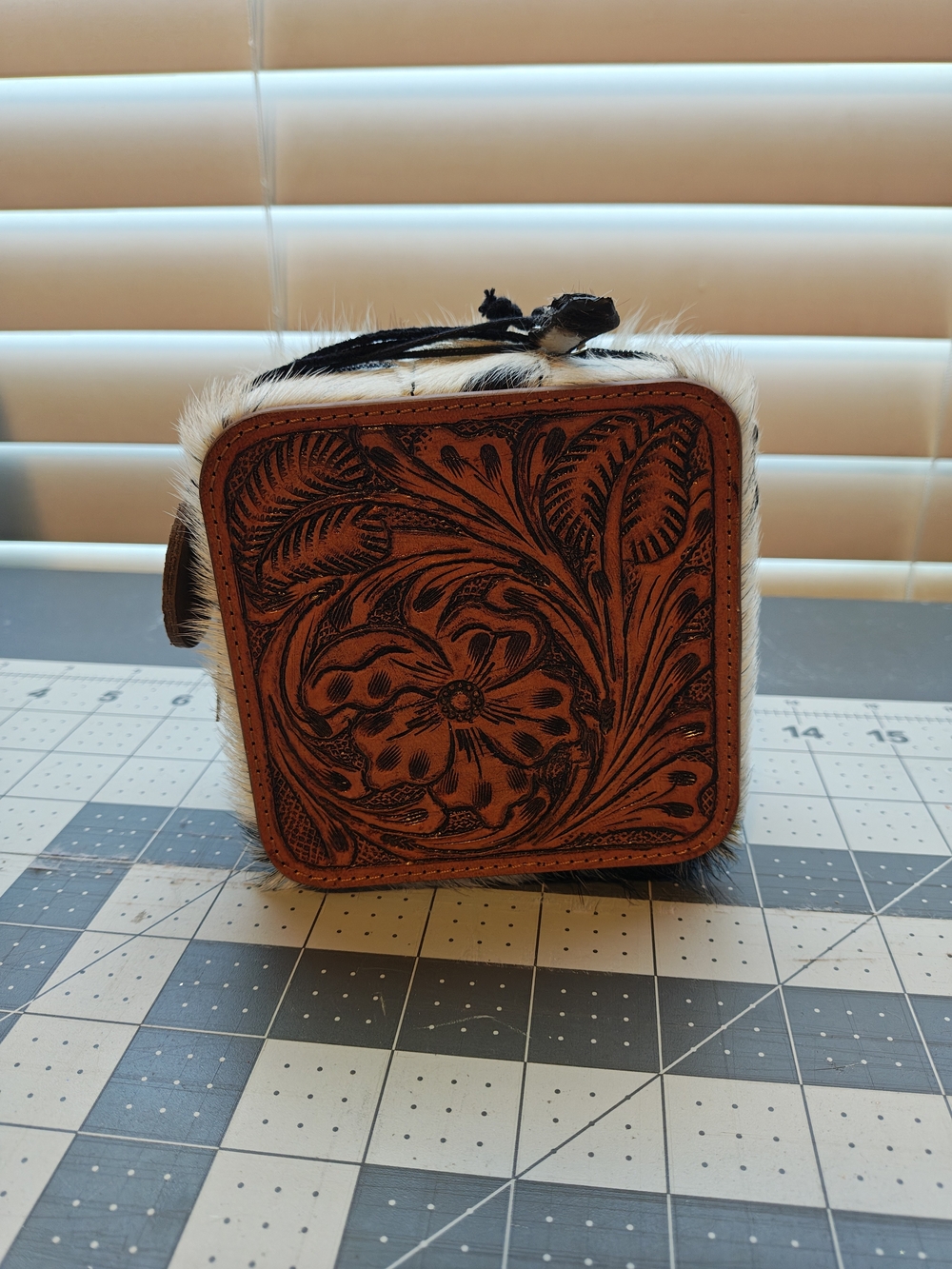 Hand-Tooled Leather Travel Jewelry Box with Fur Trim - Brown & White Myra Bag